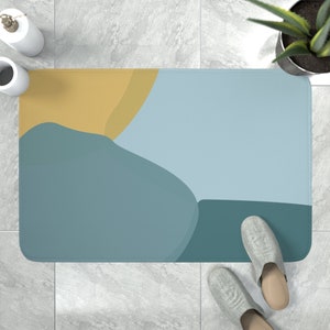Color blocked bath mat Abstract art bath rug Modern shower mat Yellow blue and teal bath rugs Gift idea-30