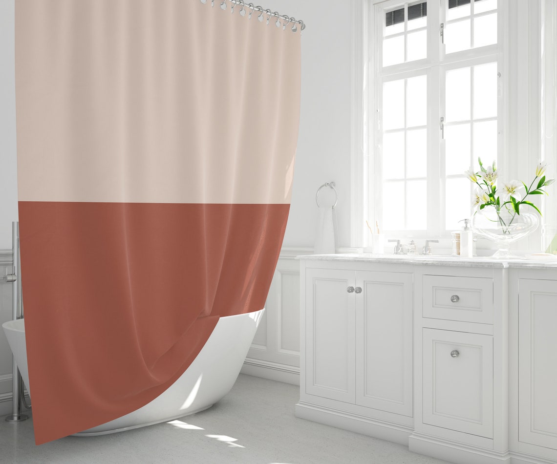 Orange shower curtains Color block bath curtain Terracotta Etsy