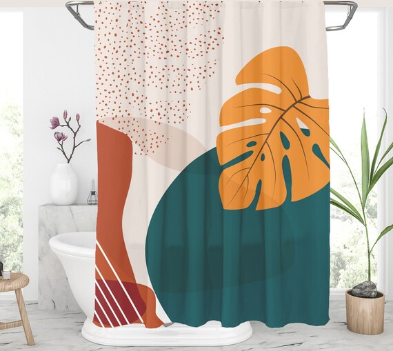 Abstract shower curtain Botanical shower curtain Burnt orange Etsy
