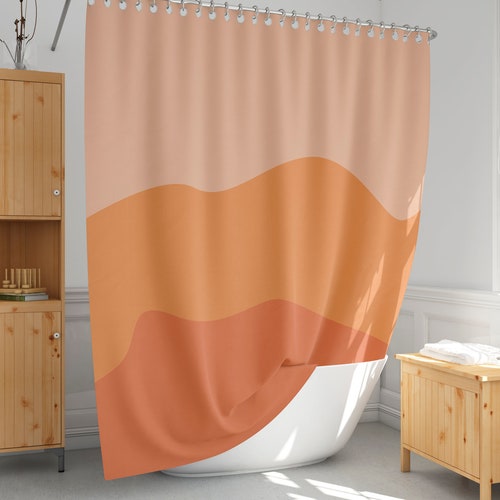 Burnt Orange Shower Curtain Abstract Bath Curtain Simple Etsy