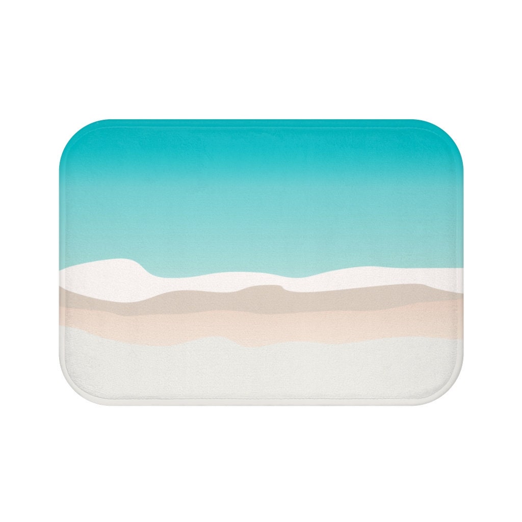 Aqua Blue Bath Mat Color Blocked Shower Rugs Abstract Sea and Etsy