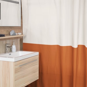 Rideau de douche beige et orange brûlé, rideaux de bain simples, bicolore, taille extra longue et standard, décoration de salle de bain minimaliste, idée cadeau-121 image 4