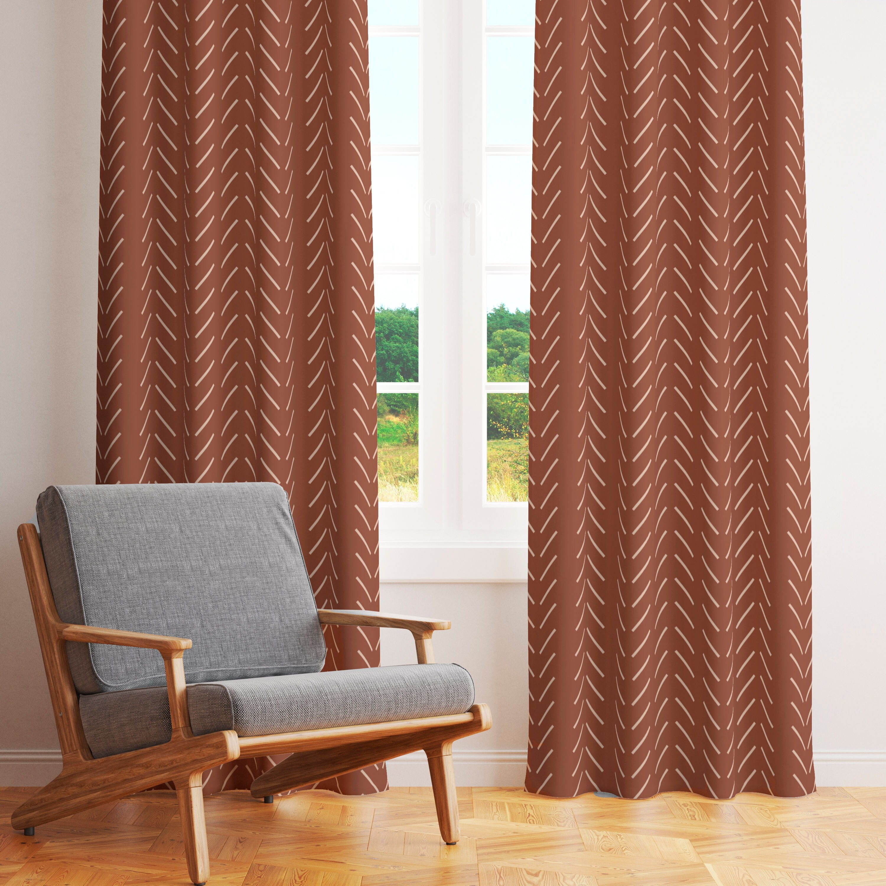 Terracotta Window Curtains Minimalist Curtain Panels African Etsy