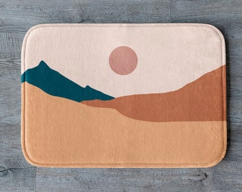 Tapis de bain avec vue sur le désert, tapis de sol de salle de bain, tapis de bain aux tons ocre, tapis de bain montagnes et soleil, style minimaliste, tapis de bain absorbant l'eau - 39