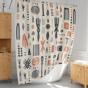 Afrikanischer Schlamm-Druck Duschvorhang, ethnischer Tribal-Badevorhang, Boho-Badezimmer-Dekor, Extra lang und Standardgröße-55