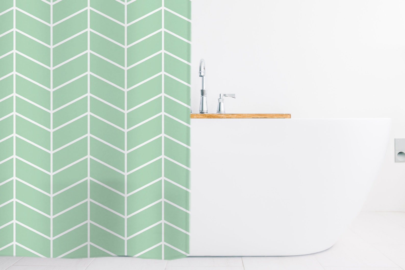 Mint Green shower curtain Herringbone shower curtains Long Etsy