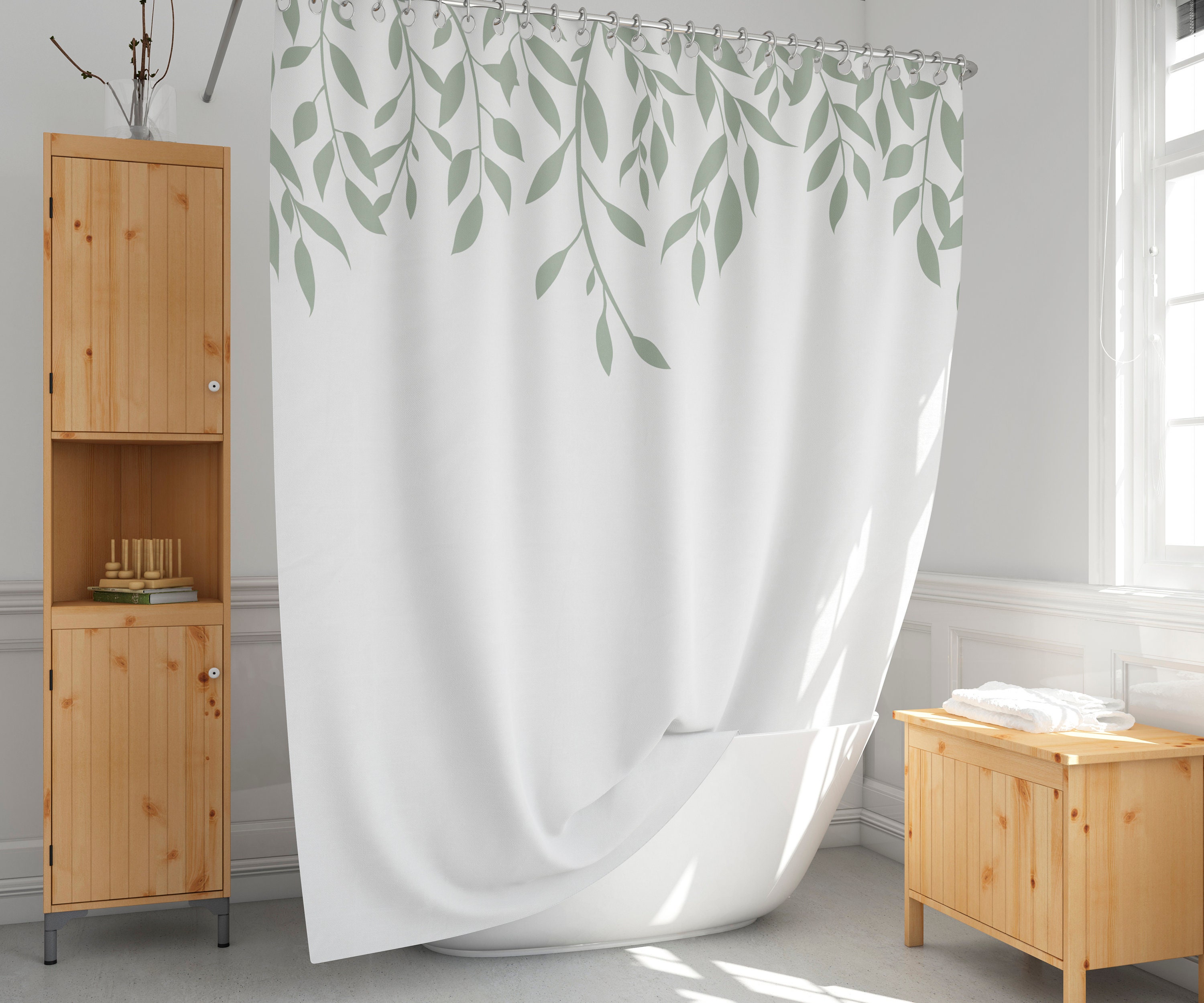 Leaves Shower Curtain Botanical Shower Curtain Farmhouse Etsy UK