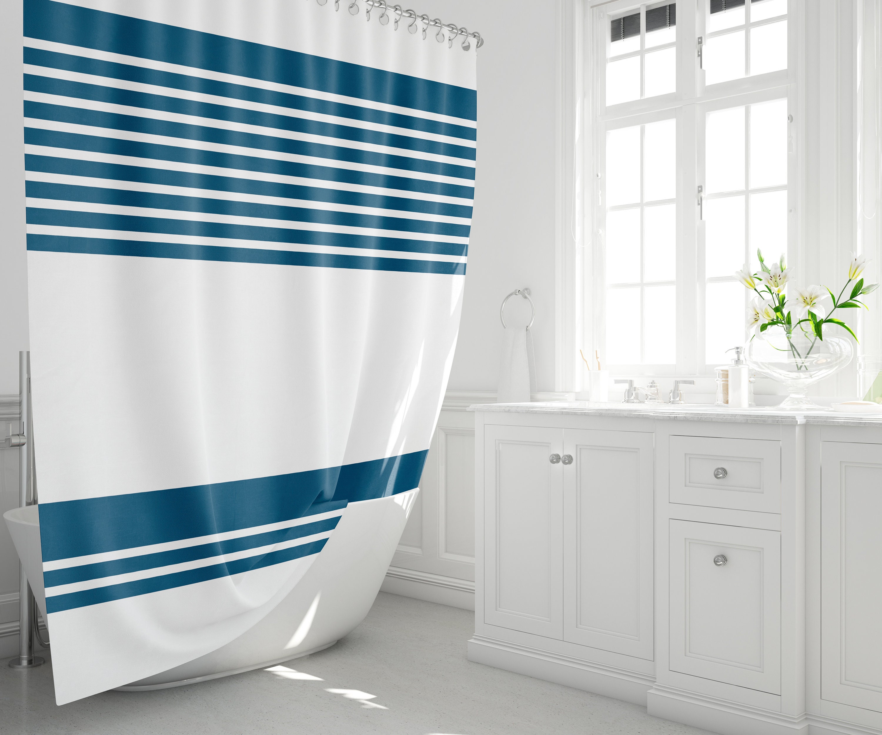 Marineblauw douchegordijn Gestreepte douchegordijnen Extra Etsy