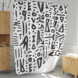 African mudcloth printe shower curtain Black and white bathroom decor Extra long/custom size Boho bath curtain Ethnic style-252