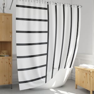 Black and White Striped Shower Curtain: Modern Minimalist Bath Decor