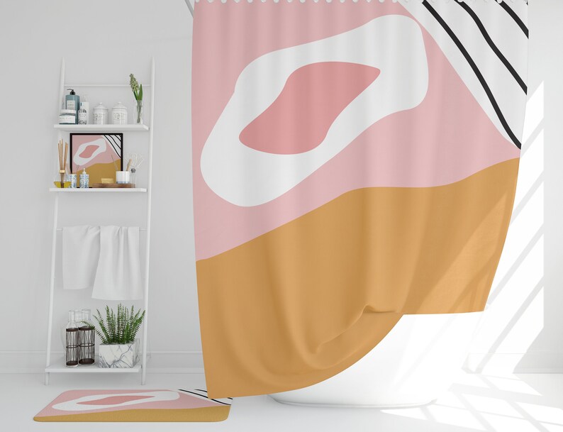Yellow and pink shower curtain Modern shower curtains Long Etsy