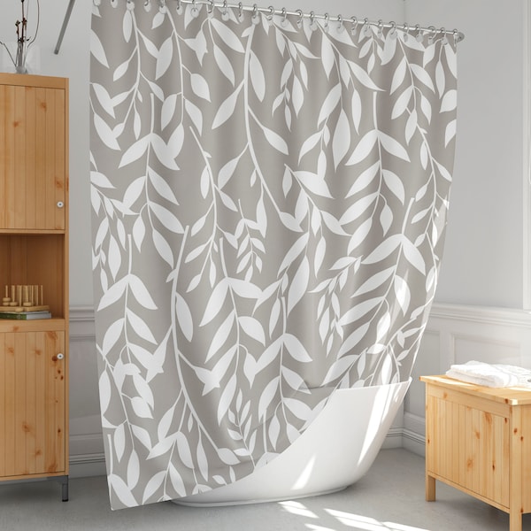 Botanical shower curtain Taupe and white shower curtain Simple and countryside style Extra long and custom size-14