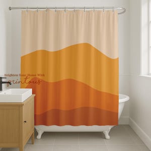 Verbrand oranje douchegordijn, abstracte kunst, modern, standaard en extra lange maten -154