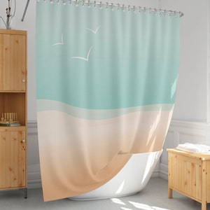 Abstract beach shower curtain, Art bath curtain, Beach house bathroom decor, Farmhouse Extra long and standard size-321