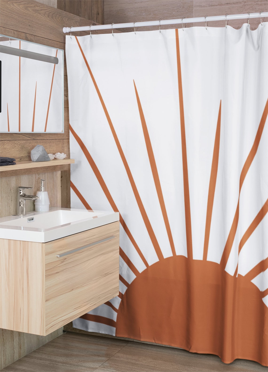 Boho Sun Shower Curtain Abstract Sunburst Shower Curtain Earth Etsy