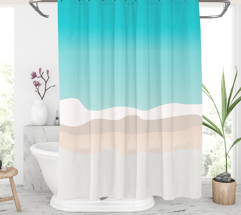 Beach shower curtain Abstrat beach bath curtain Aqua blue Etsy