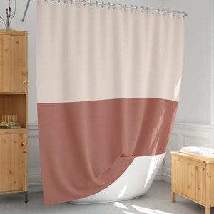 Terracotta shower curtain, Earth colors bath curtain, Simple bathroom decor, Minimalist and simple, Standard and extra long size-225