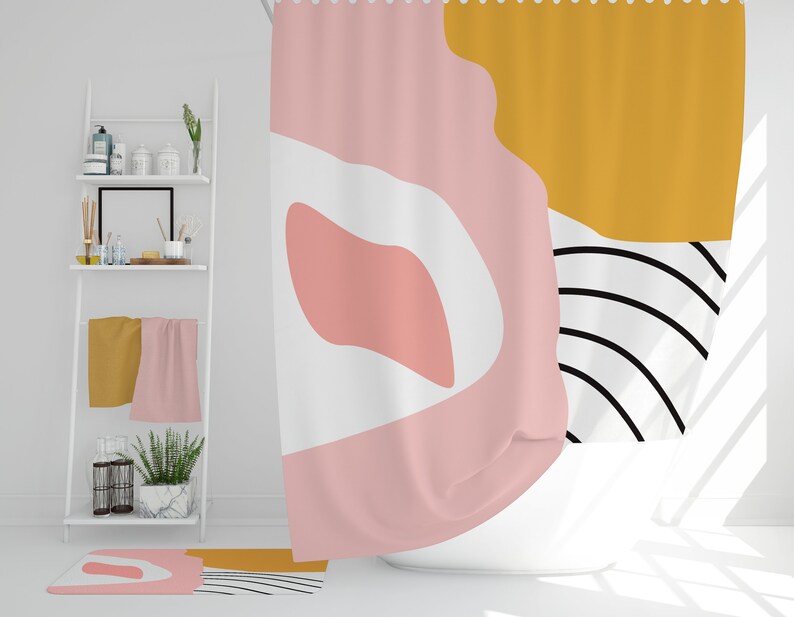 Pink and Yellow Bath Mat Modern Shower Mat Mustard Yellow Etsy