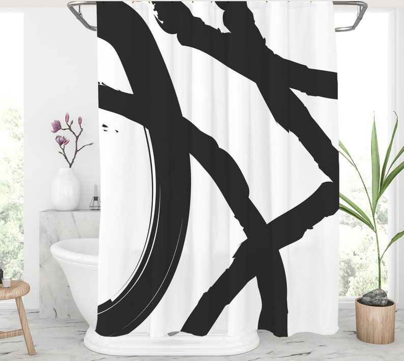 Black and White Shower Curtain Abstract Bath Curtain Art | Etsy