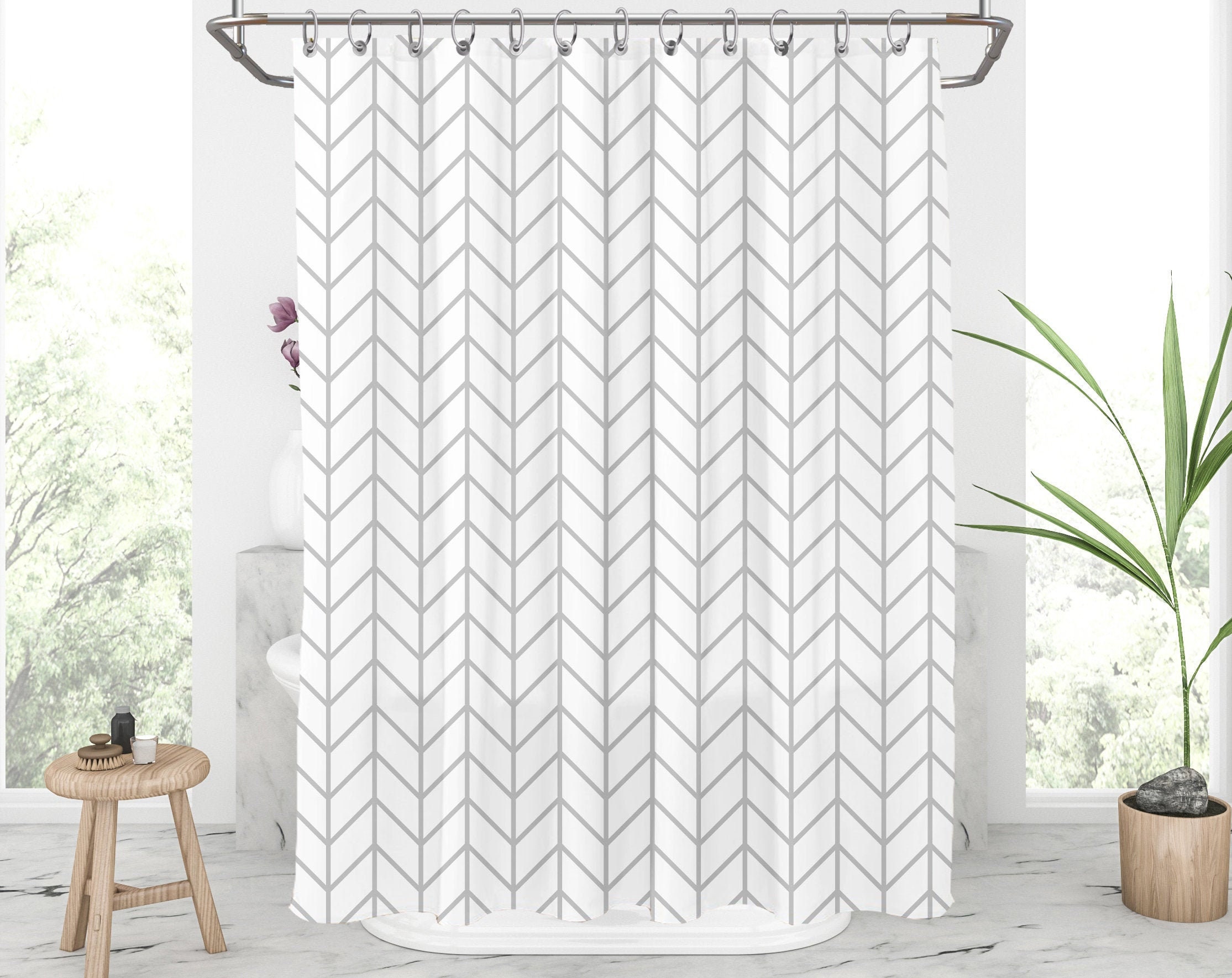 Herringbone shower curtain Grey and white shower curtain Etsy