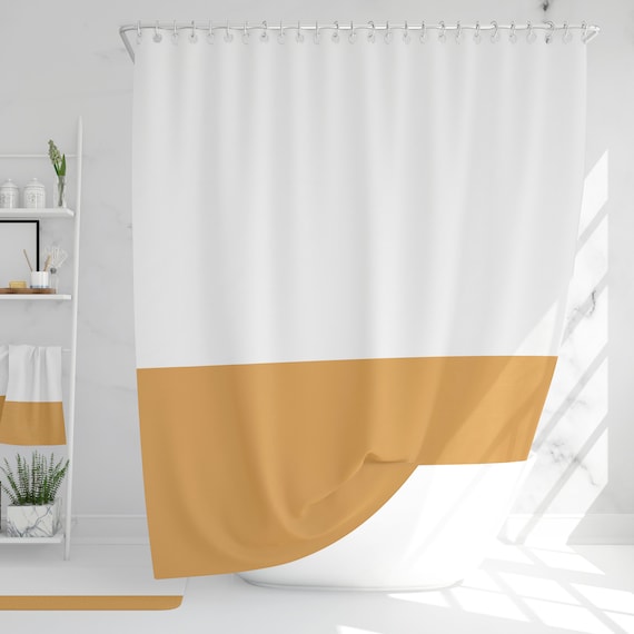 White and Yellow Shower Curtain Color Blocked Shower Curtains Extra Long Shower  Curtain Minimalist Shower Curtain Set With Hooks-226 