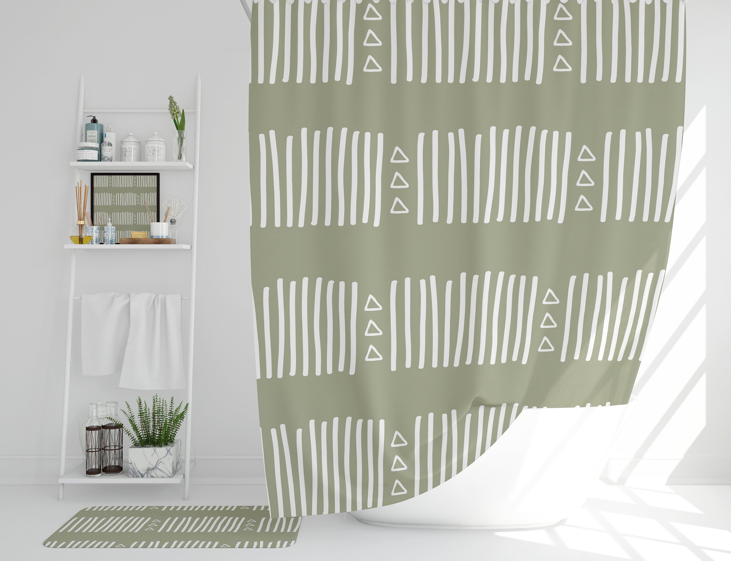 Olive green shower curtain African mudcloth print shower Etsy