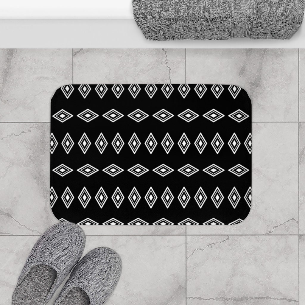 Tribal bath mat Black and white bath mat Geometric bath rug Etsy
