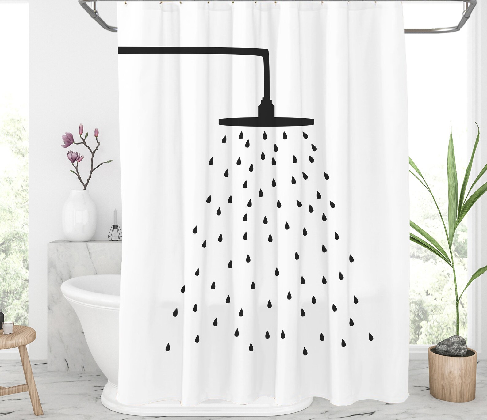 Douchekop douchegordijn Zwartwitte douchegordijnen Lang Etsy