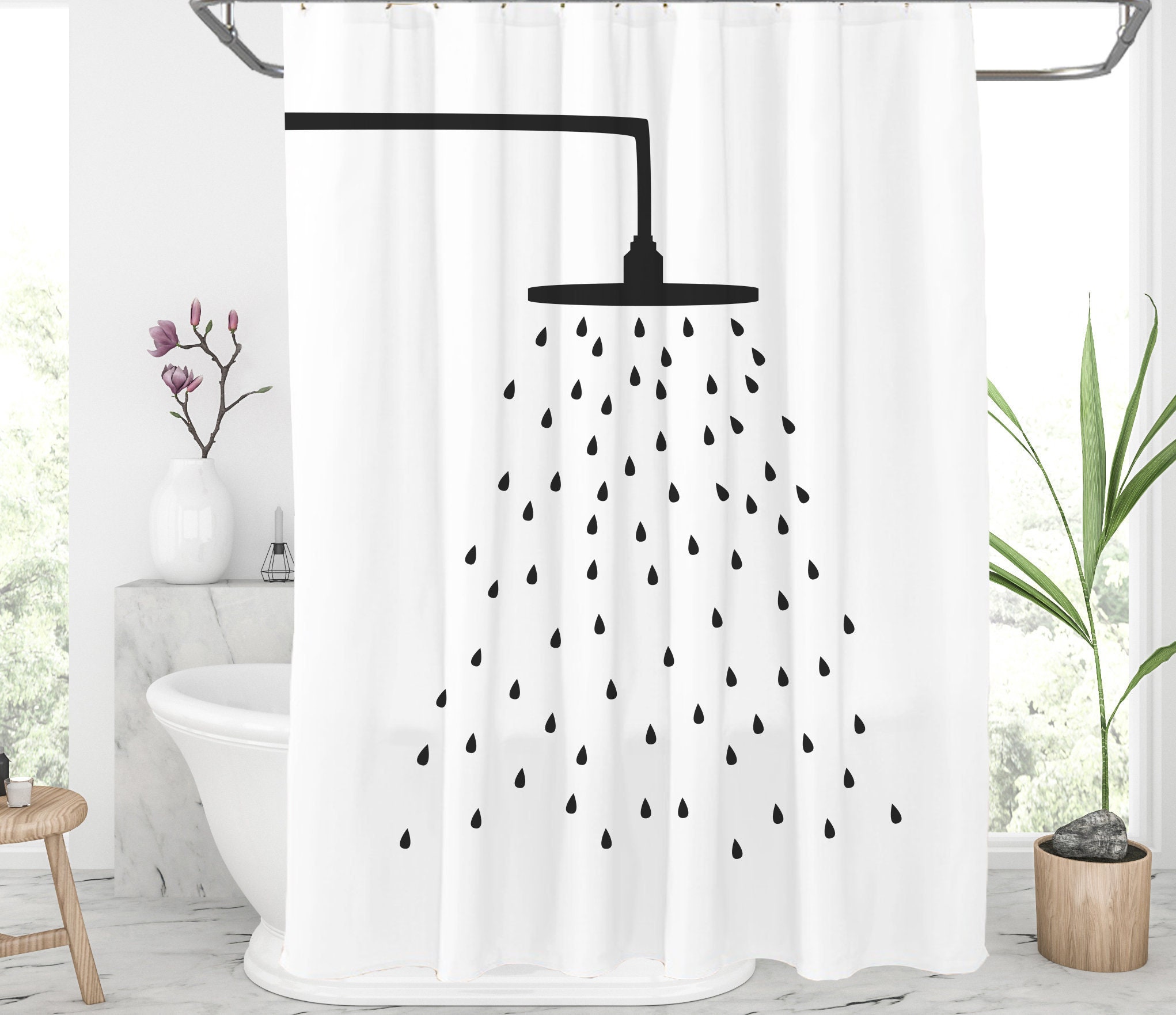 Douchekop douchegordijn Zwartwitte douchegordijnen Lang Etsy