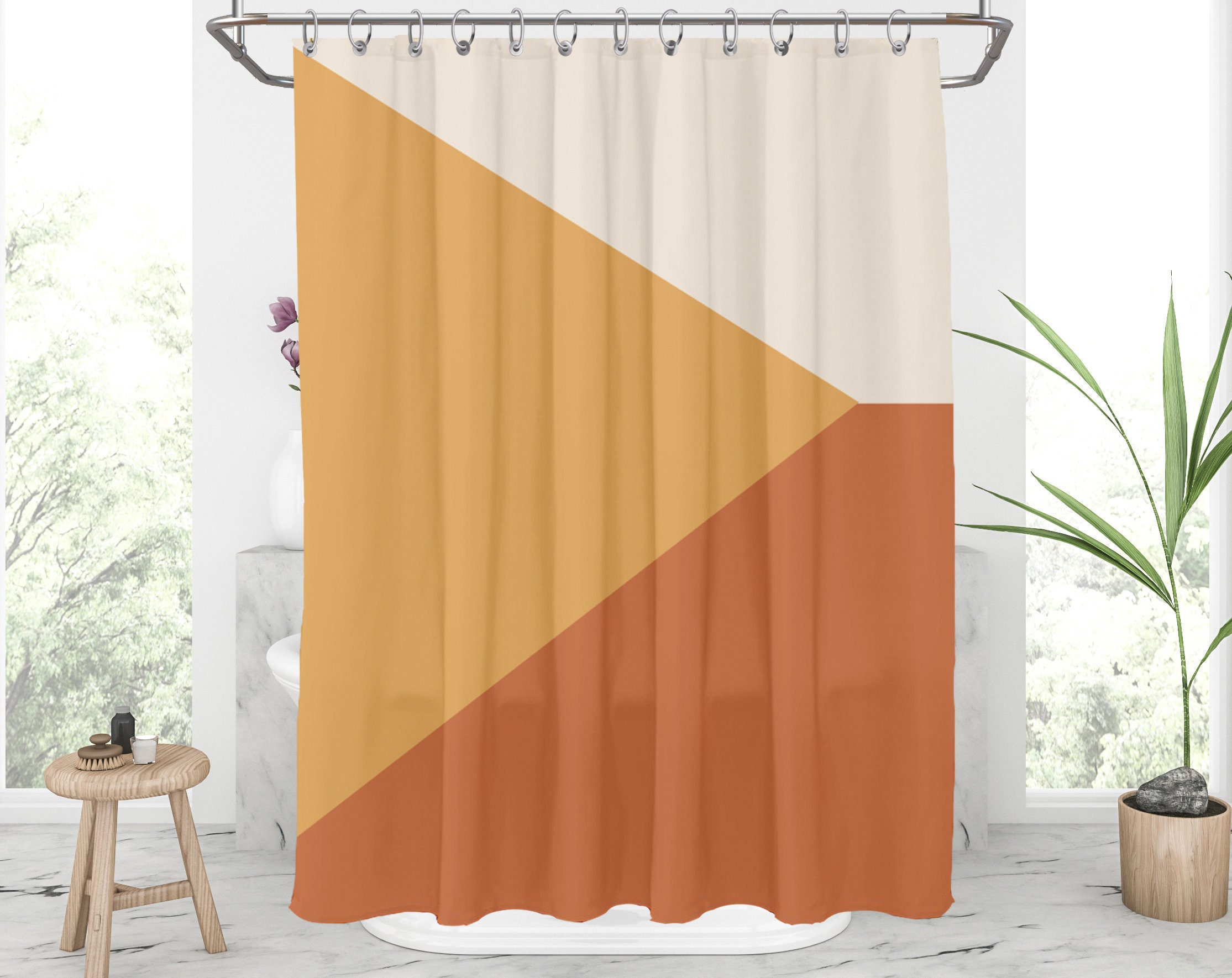 Extra shower curtain mustard and burnt orange shower curtains Etsy