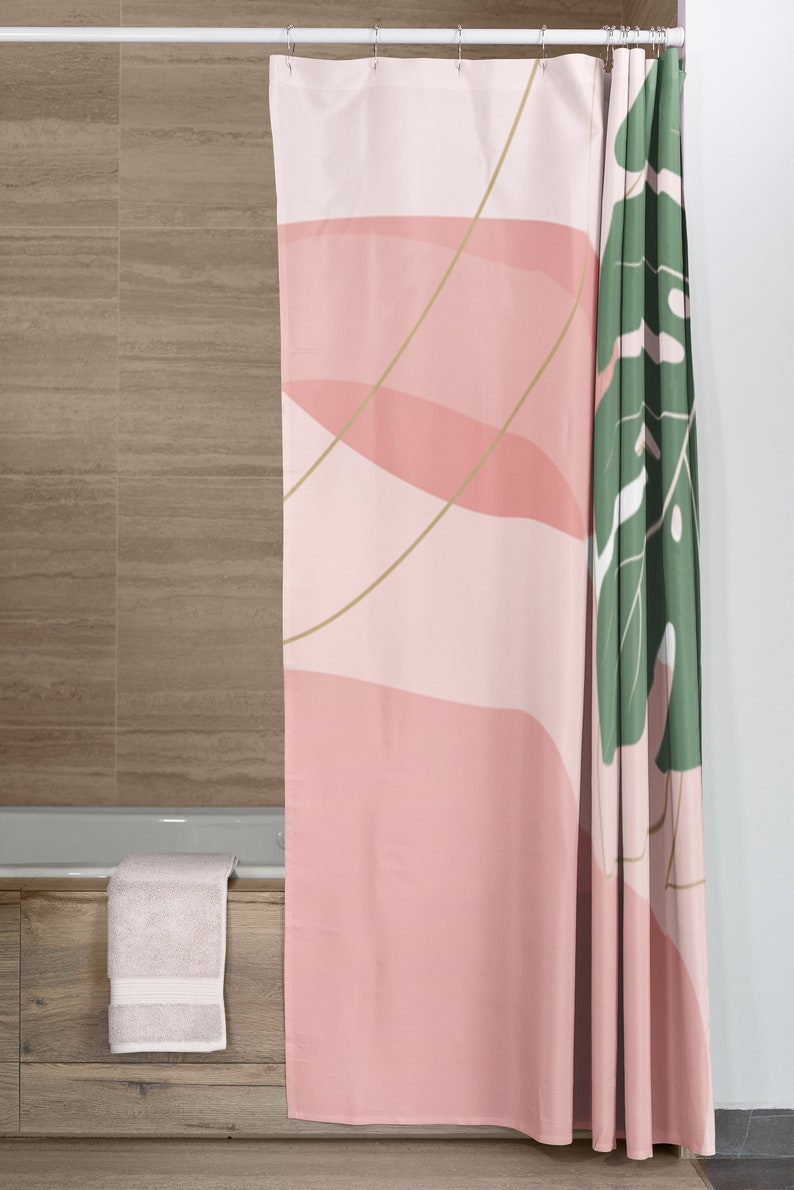 Pink Shower Curtain Botanic Shower Curtain Extra Long Shower Etsy