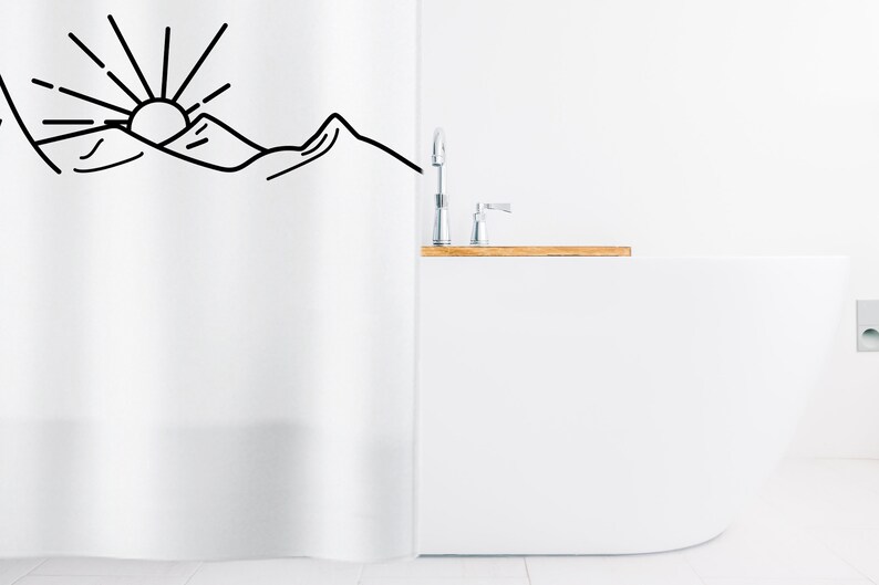 Black and white shower curtain Mountains and sun shower Etsy
