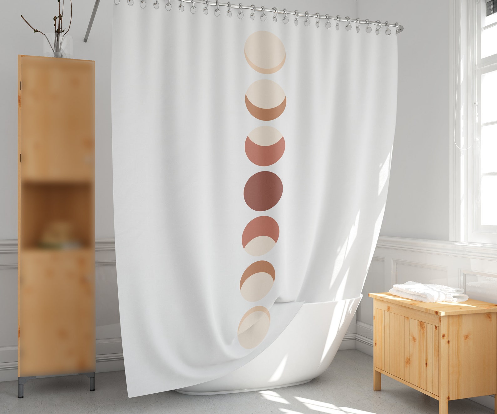Moon Phase Shower Curtain Earth Tone Shower Curtain Boho Etsy