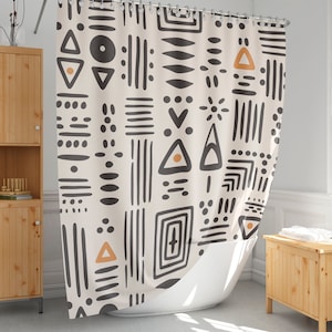 African Mudcloth Shower Curtain: Minimalist Ethnic Bathroom Decor