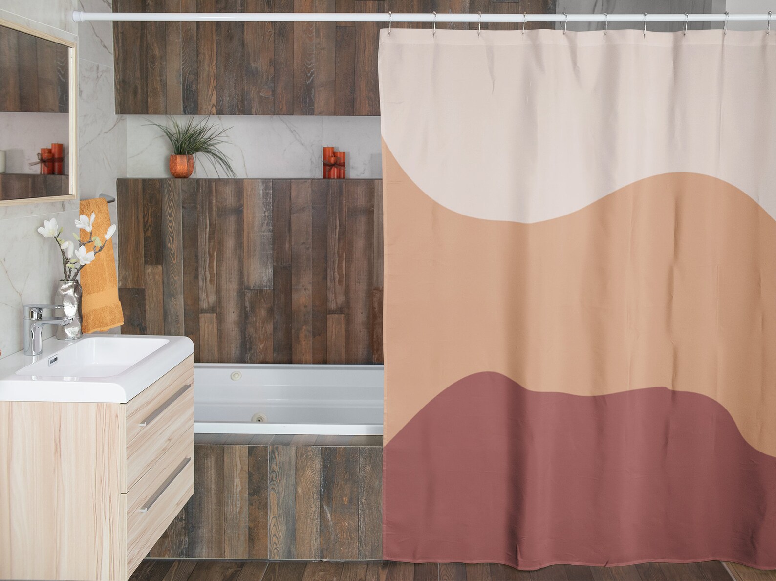 Terracotta shower curtain Modern shower curtains Long bath Etsy