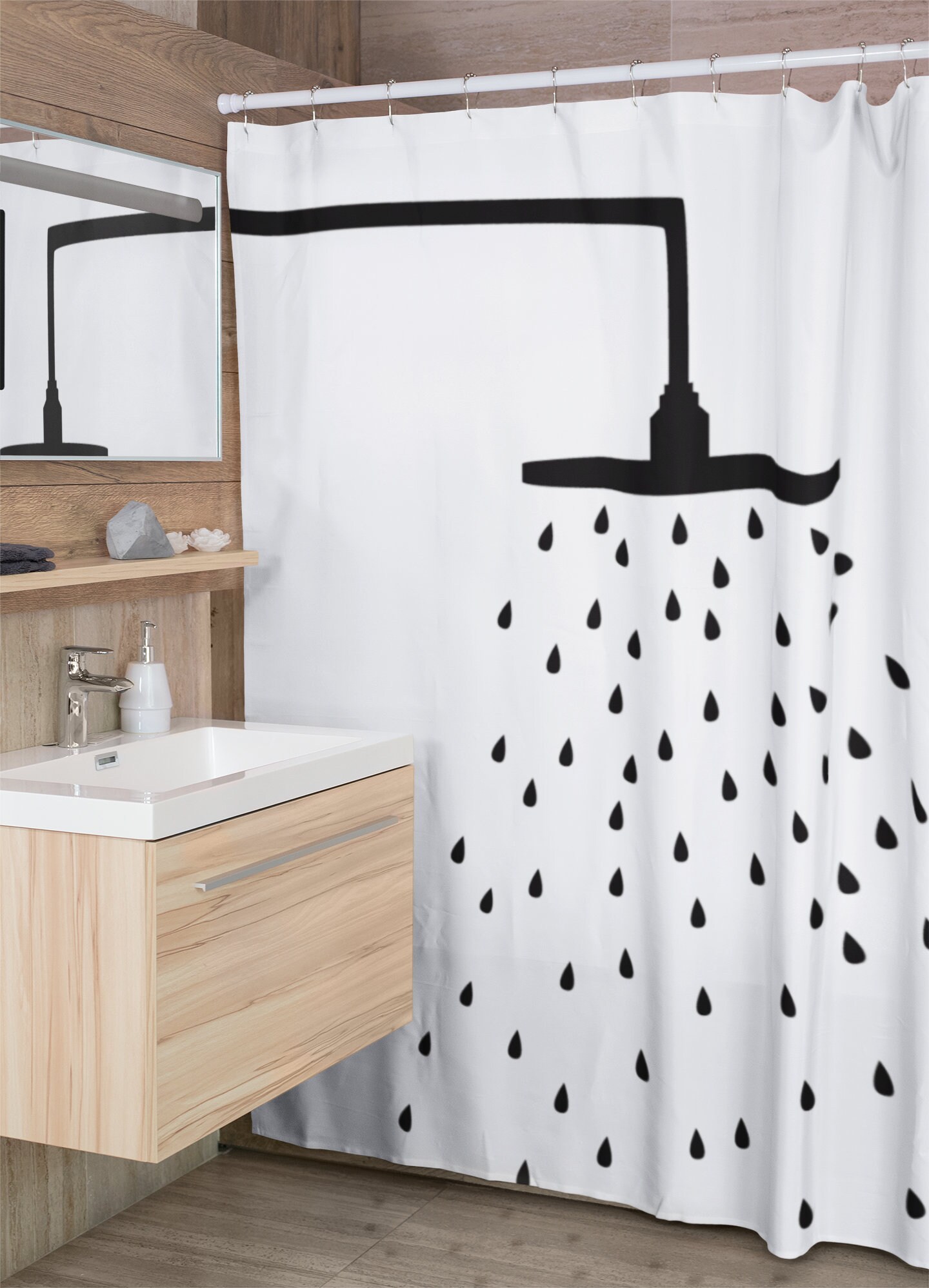 Shower Head Shower Curtain Black and White Bath Curtain Etsy UK