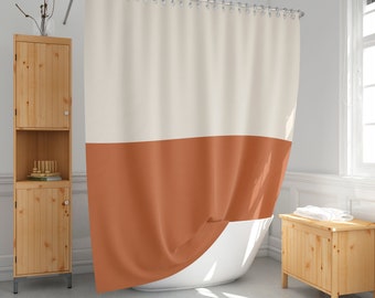 Beige and burnt orange shower curtain ,Simple bath curtains, Duotone, Extra long and standard size, Minimalist bathroom decor Gift idea-121