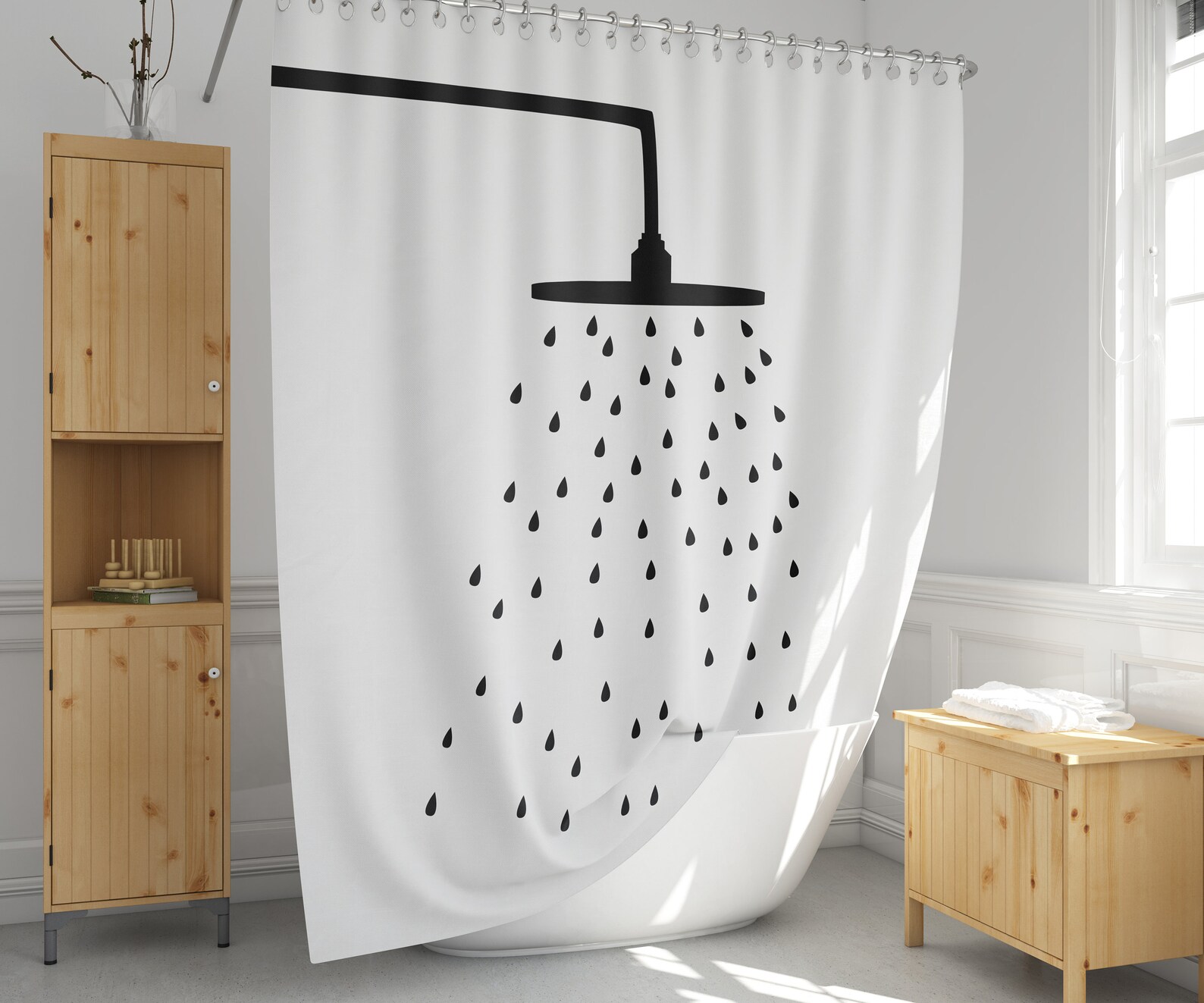 Shower Head Shower Curtain Black and White Bath Curtain Etsy