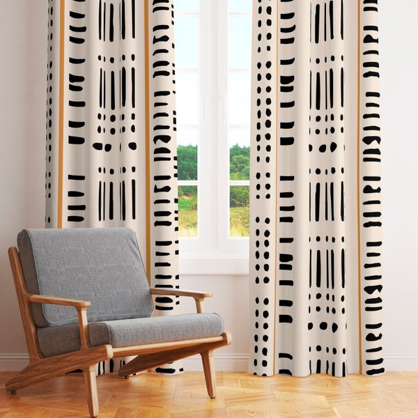 African mudcloth print window curtain Curtains for living room Blackout curtains for bedroom Minimalist curtain panels-M06