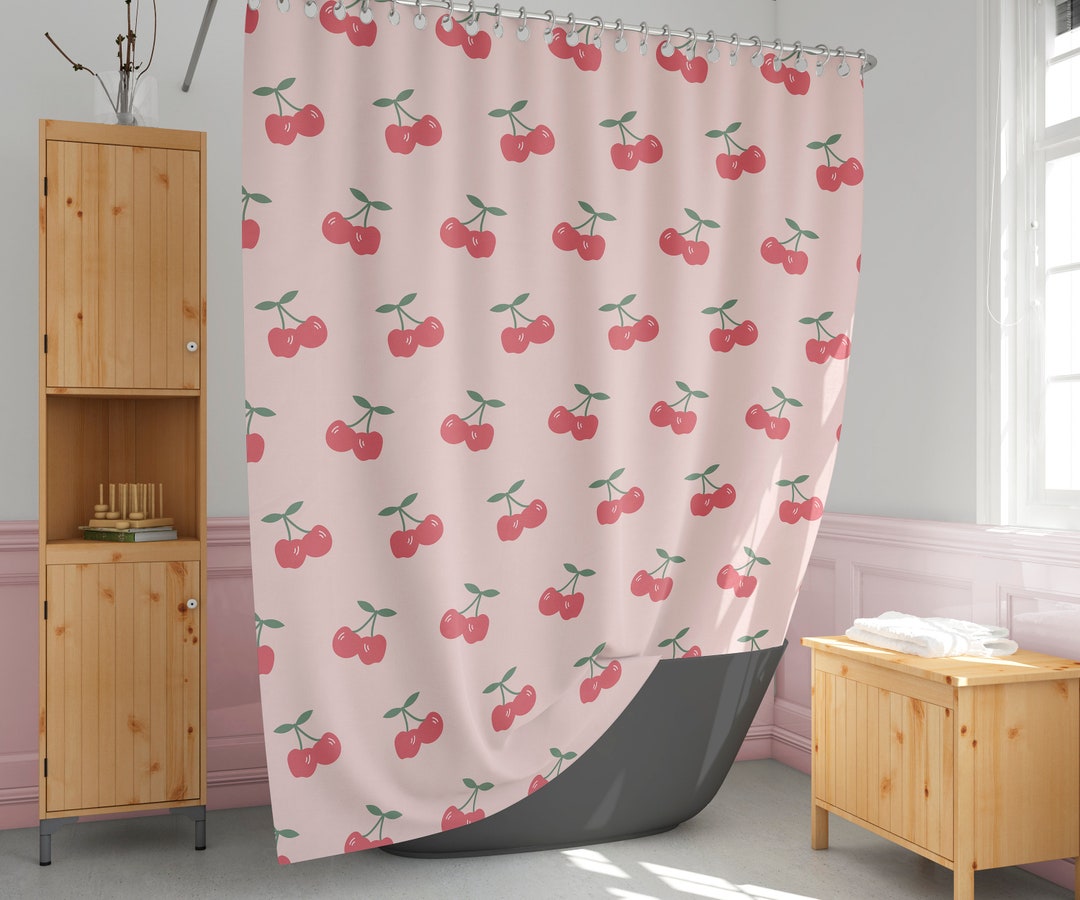 Cute Cherry Shower Curtain Pink Bath Curtain Extra Long and Etsy Canada