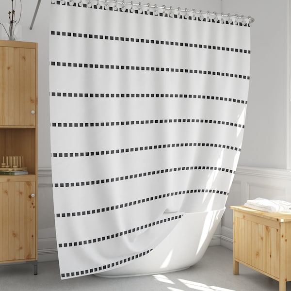 Black and white shower curtains Striped shower curtain Extra long shower curtain Modern shower curtain set with hooks-248