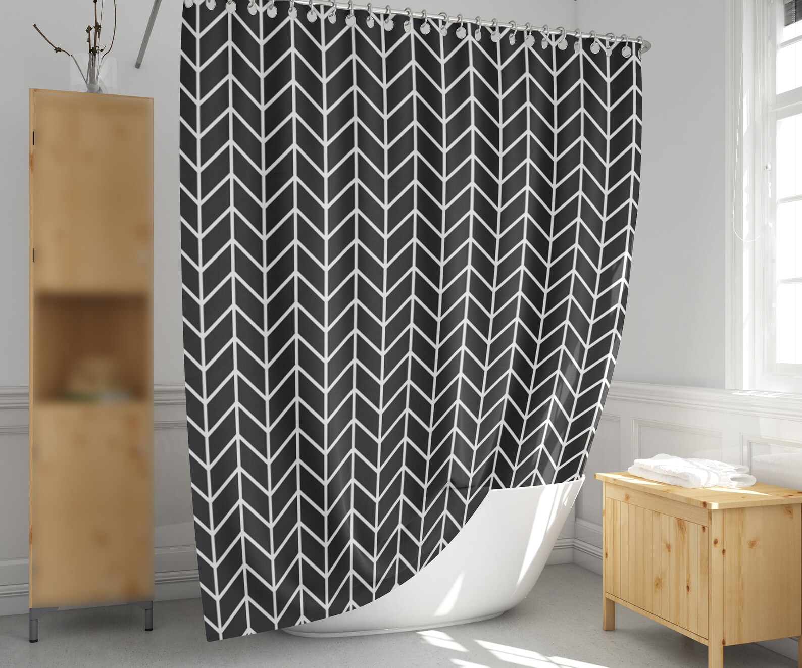 Herringbone shower curtain Black and white shower curtain Etsy