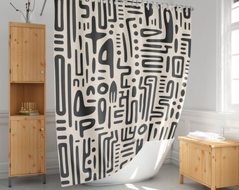 African mudcloth inspired shower curtains, Ethnic bath curtains, Abstract, Simple bathroom decor, Gift idea-107