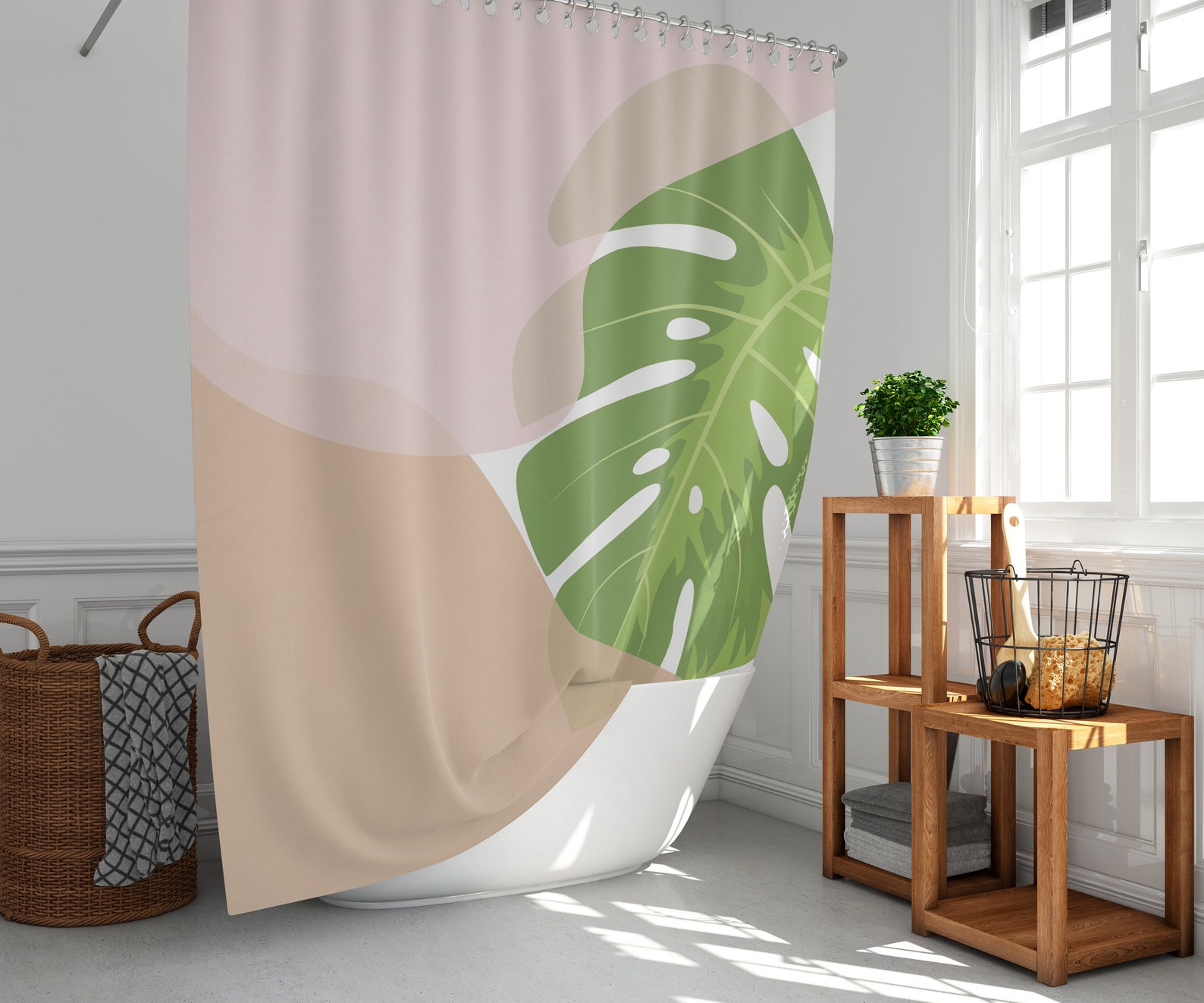 Pale pink shower curtain Soft brown shower curtain Tropical Etsy