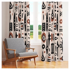 African Mudcloth Print Blackout Curtain: Tribal Ethnic Window Panel