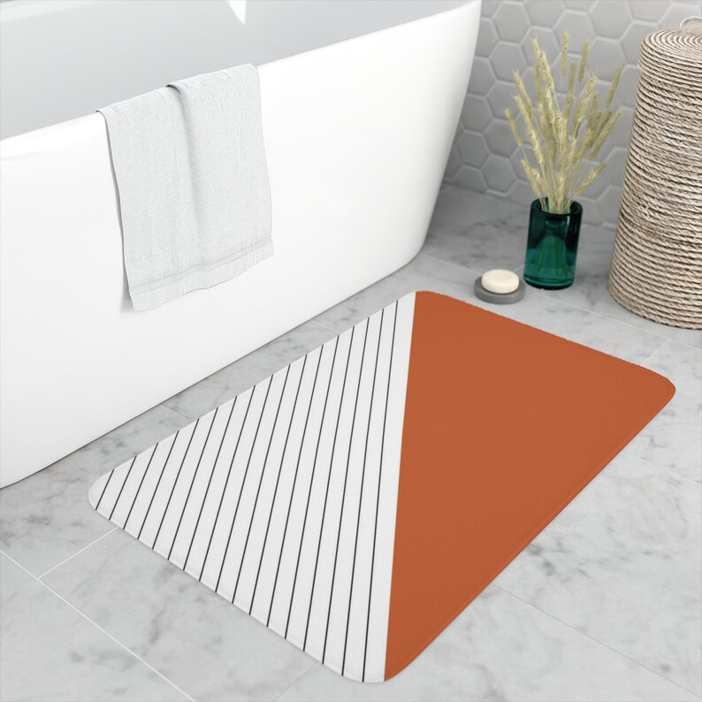 Burnt Orange Bath Mat Gometric Bath Rug Striped and Triangle Etsy