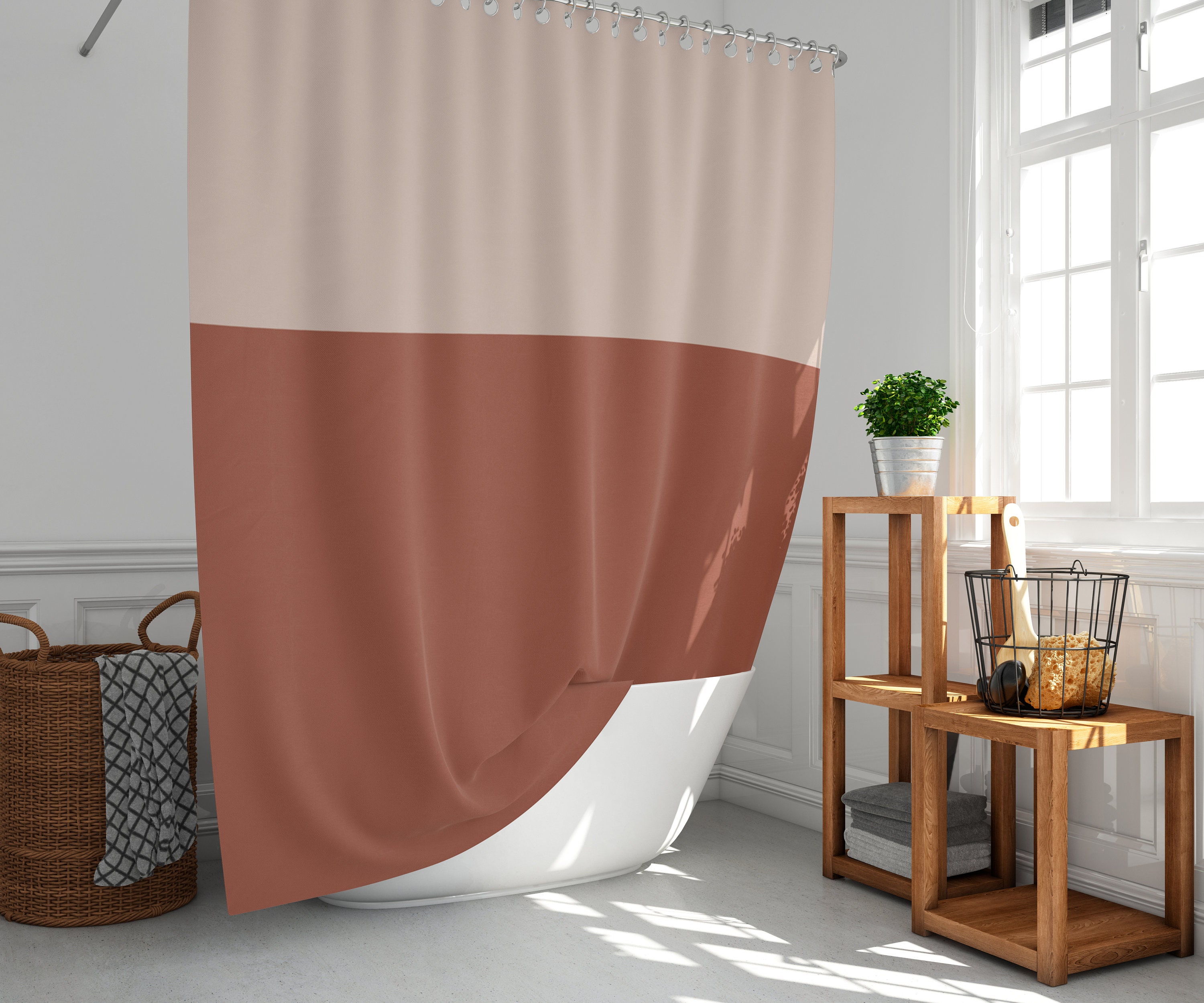 Terracotta shower curtain Apricot shower curtain Color blocked Etsy