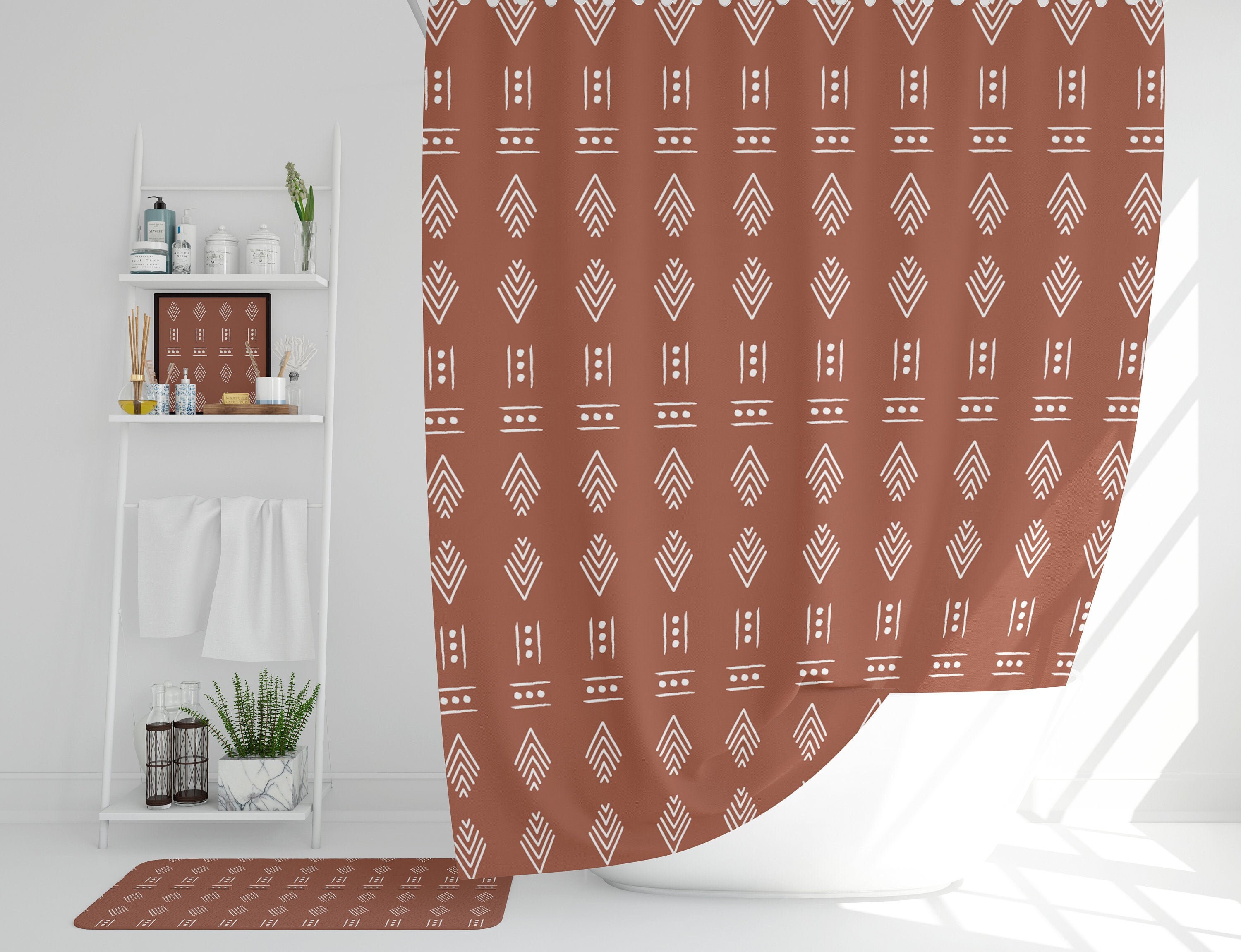 Terracotta Shower Curtain African Pattern Shower Curtain Etsy Canada