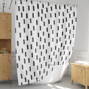 Black and white shower curtain, Scandinavian bath curtains, Geometric bathroom decor, Extra long and standard size-249