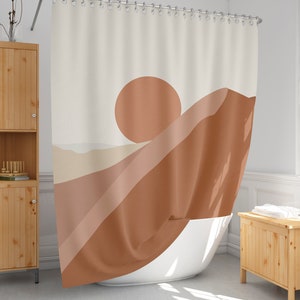 Desert curtain, Boho bath curtain, Earth tone bath curtain, Extra long and standard size, Abstract landscape, Bathroom decor-149